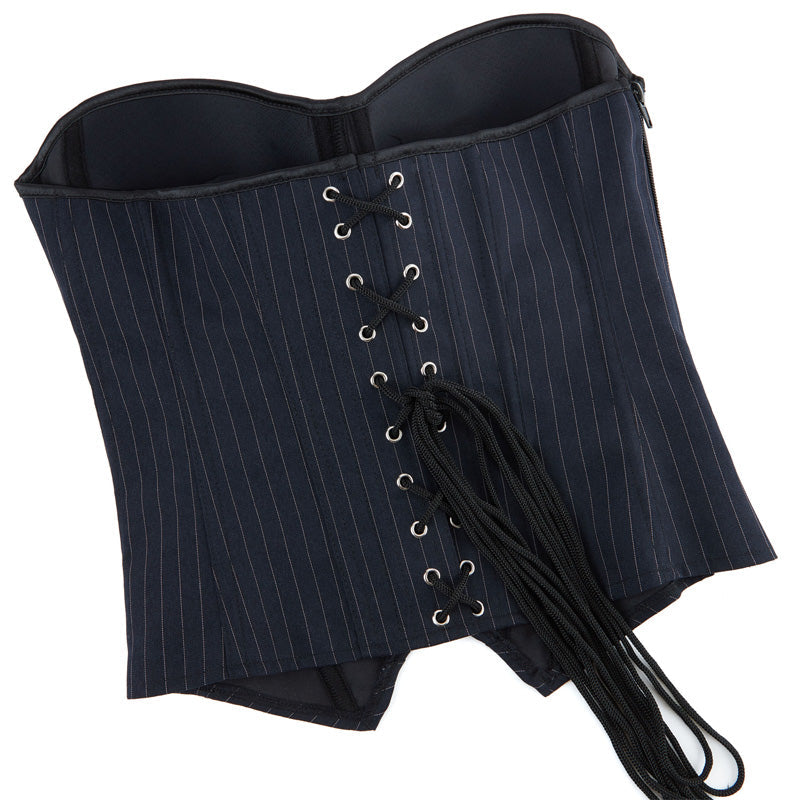 Underwire Bra Cups With Side Zippers Herringbone Striped Suit Fabric Corset Cosplay Costumes