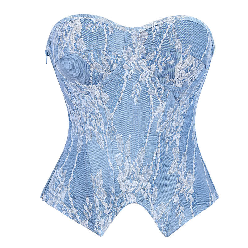 Women Sexy Blue Retro Denim Overbust Corset Gothic Strapless Retro Corsets Waist Cincher Bustier Sexy Lingerie Top
