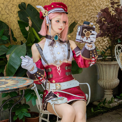 Game Genshin Impact Charlotte Cosplay Costumes With Hat
