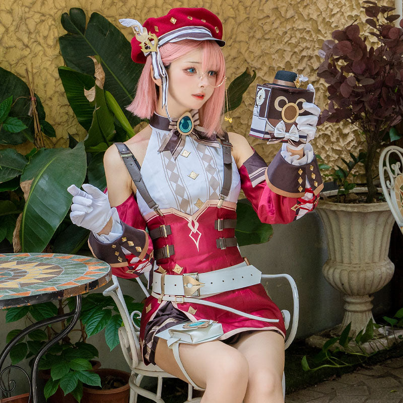 Game Genshin Impact Charlotte Cosplay Costumes With Hat