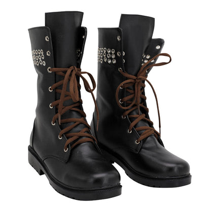 The Walking Dead Michonne Hawthorne Cosplay Shoes Deluxe Brown PU Rivet Ankle Boots Shoes