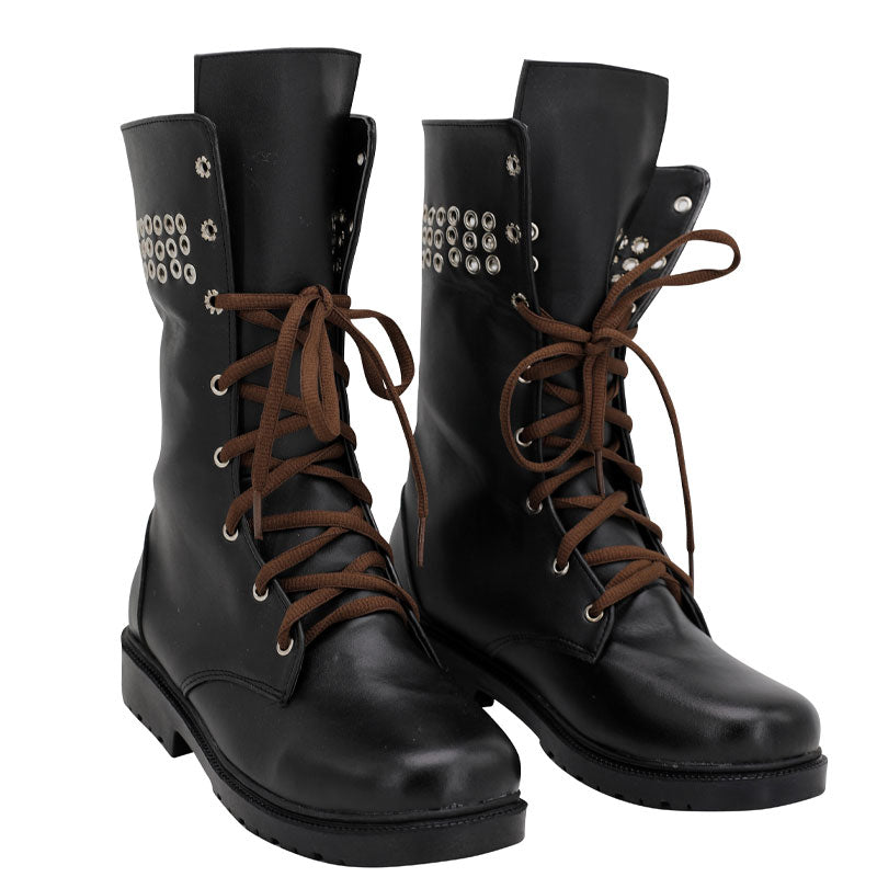 The Walking Dead Michonne Hawthorne Cosplay Shoes Deluxe Brown PU Rivet Ankle Boots Shoes