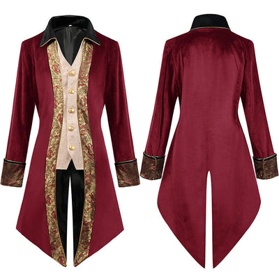 European Men's Steam Dovetail Medieval Jacket Gothic Victorian Frock Coat Cosplay Costumes