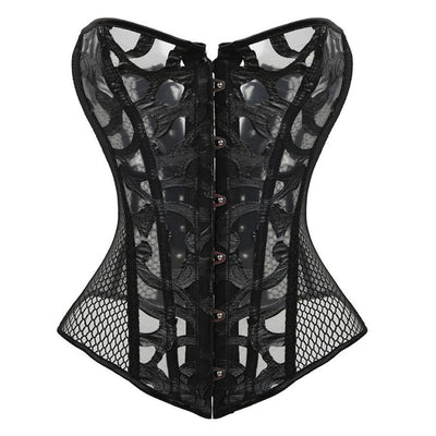 Black Underbust Corset Waist Cincher Mesh Lace Up Boned Corset Top Gothic Steampunk Renaissance Sheer Corset Women Waist Belt