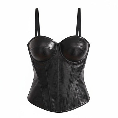 European Retro Strapless Underwire Bra PU Leather Bra Camisole Cosplay Costumes