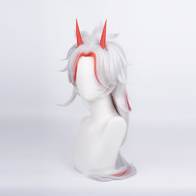 Game Genshin Impact Arataki Itto Silver Mixed Red Long Cosplay Wigs With Props