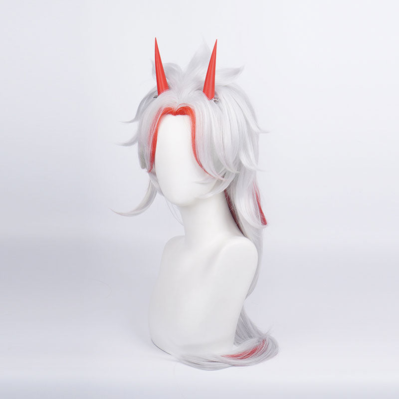 Game Genshin Impact Arataki Itto Silver Mixed Red Long Cosplay Wigs With Props