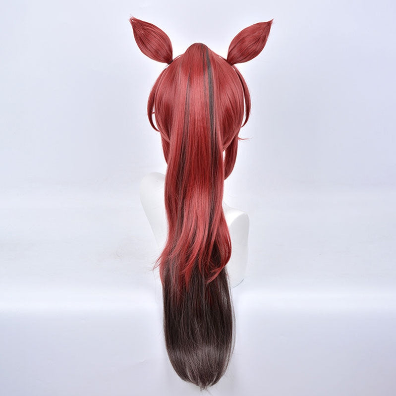 Game Uma Musume Pretty Derby Tokai Teio Brown Long Ponytail Cosplay Wigs With Eears