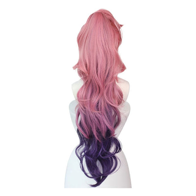 LOL Seraphine Cosplay Wig 100cm Long Ponytail Pink Gradient Purple Wavy Wigs