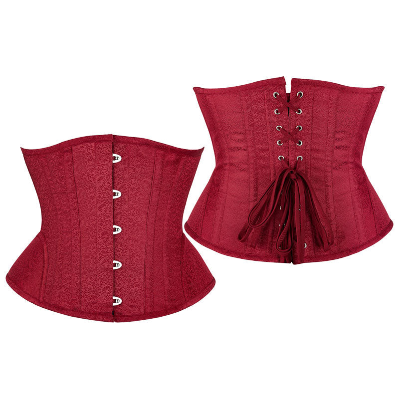 Women's Steel Boned Steampunk Gothic Bustier Corset Red Court Waist Short Corset Belt Lace-up Back
