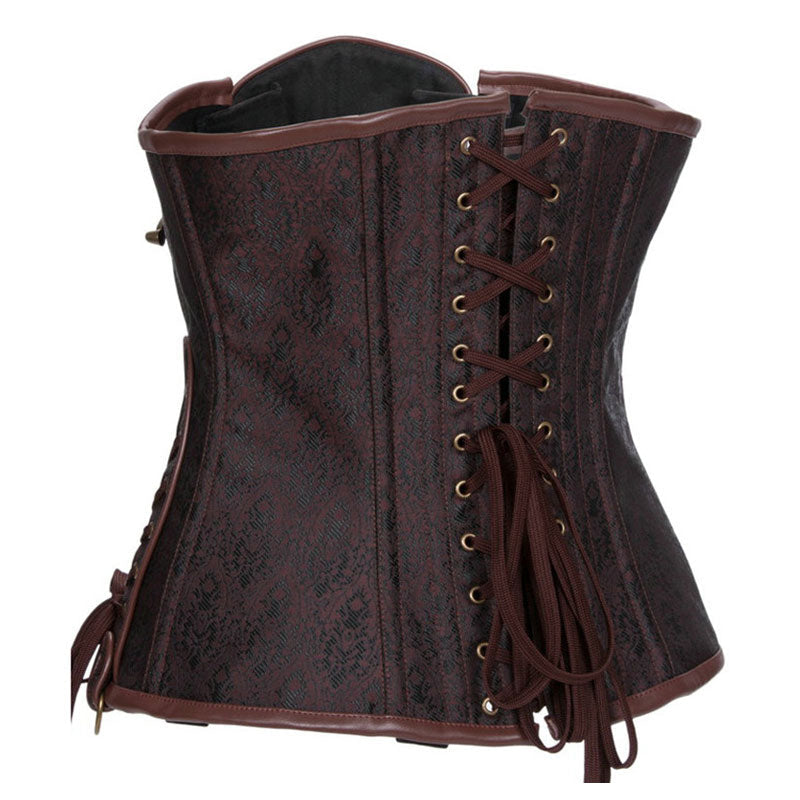 Women's Gothic Punk Satin Boned Overbust Corset Top with Buckles Front Zipper Lace Up Back