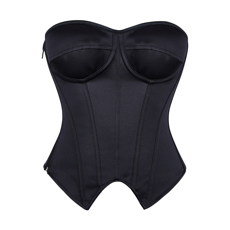 Underwire Bra Cups With Side Zippers Herringbone Striped Suit Fabric Corset Cosplay Costumes