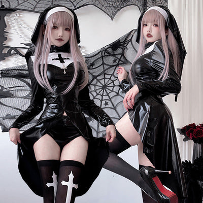 Dark Gothic Cross Vampire Nun Costume Halloween Cosplay Costumes