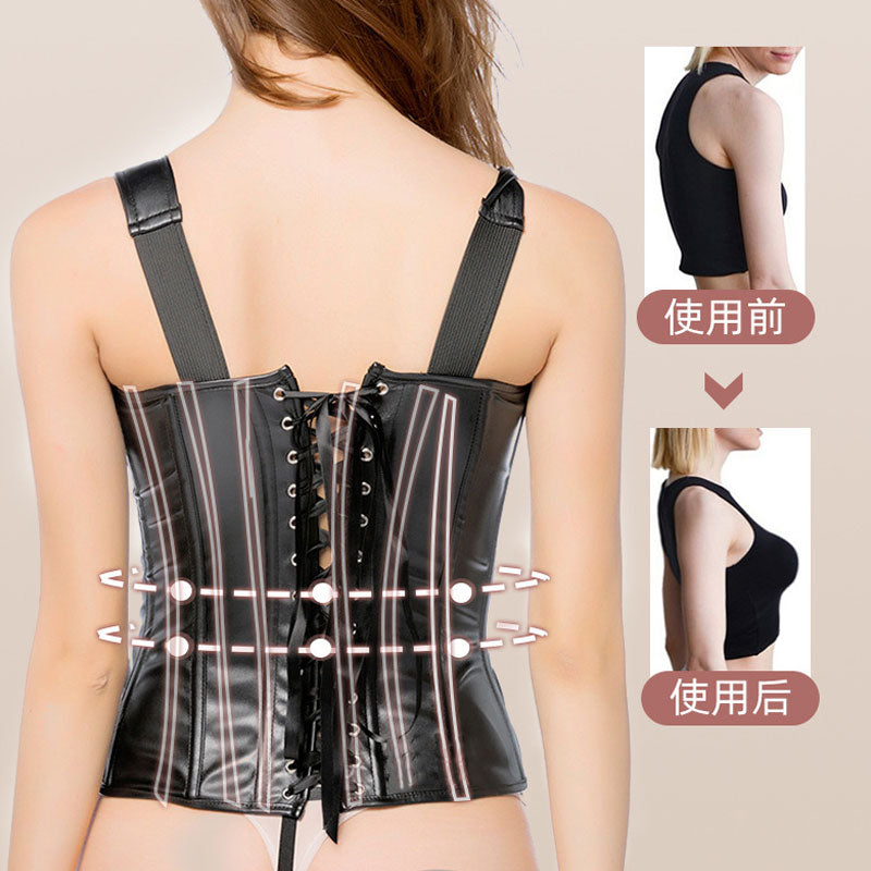 Fashion Leather Corset Top Women Zip Buckles Boned Overbust Bustier Vest Sexy Punk Motorcycle Party Clubwe