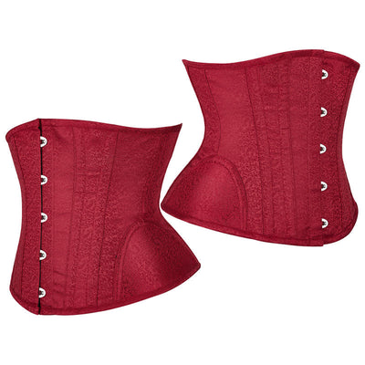 Women's Steel Boned Steampunk Gothic Bustier Corset Red Court Waist Short Corset Belt Lace-up Back