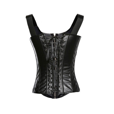 Women's Steampunk Faux Leather Bustier Halter Shoulder Straps Underbust Corset Top