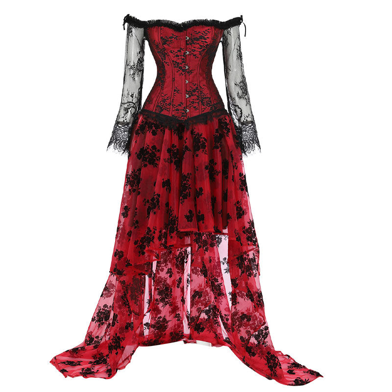 Corset Dress Top for Women with Sleeves off the shoulder Bustier Lace Floral Costumes Bridal Wedding