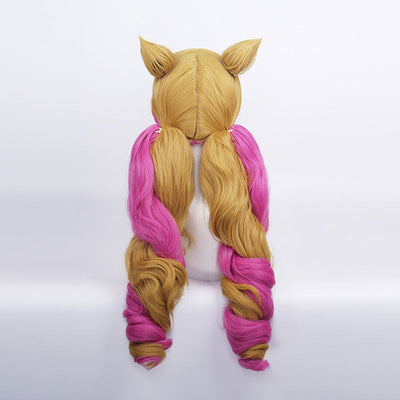 Game LOL Cafe Cutie Gwen Red & Blonde Twist Braid Cosplay Wigs With Ears