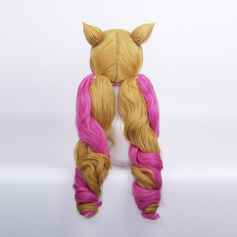 Game LOL Cafe Cutie Gwen Red & Blonde Twist Braid Cosplay Wigs With Ears