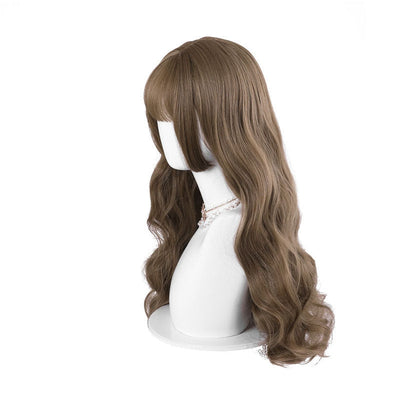 Women Fashion Long Brown Wavy Sweet Bangs Lolita Wig