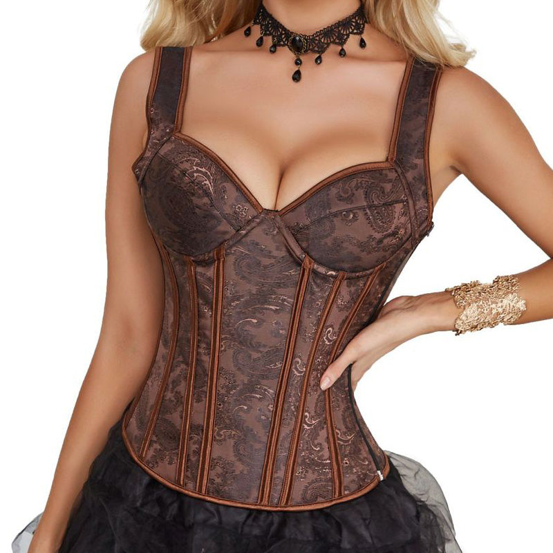 European-style Court-print Shoulder Strap Slimming and Shaping Bodysuit Cosplay Costumes