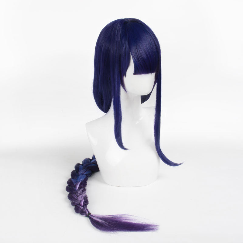 Game Genshin Impact Raiden Shogun Twist Braid Blue Gradient Purple Cosplay Wigs
