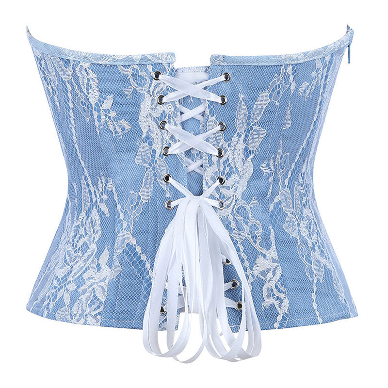 Women Sexy Blue Retro Denim Overbust Corset Gothic Strapless Retro Corsets Waist Cincher Bustier Sexy Lingerie Top