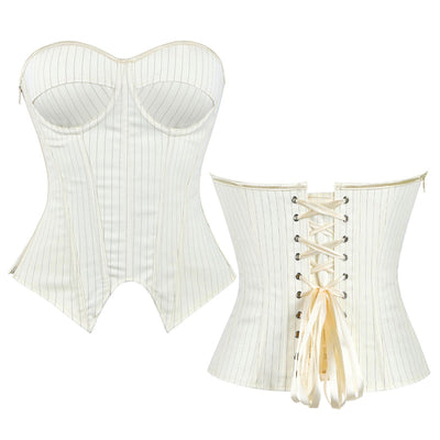 Underwire Bra Cups With Side Zippers Herringbone Striped Suit Fabric Corset Cosplay Costumes