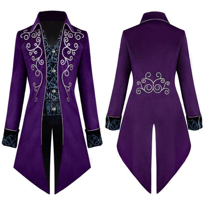 European Halloween Retro Mid-Length Punk Men's Silver-Edge Tuxedo Cosplay Costumes