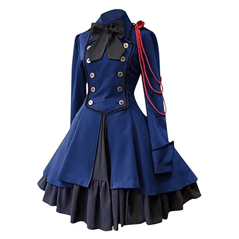 Steampunk Medieval Retro Renaissance Gothic Ruffle Dress Cosplay Costumes