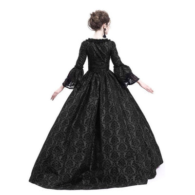 European Retro Court Style Medieval Lace Patchwork Flared Sleeve Dress Cosplay Costumes