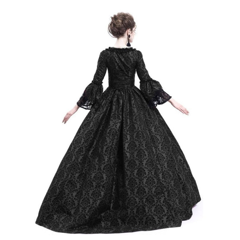 European Retro Court Style Medieval Lace Patchwork Flared Sleeve Dress Cosplay Costumes