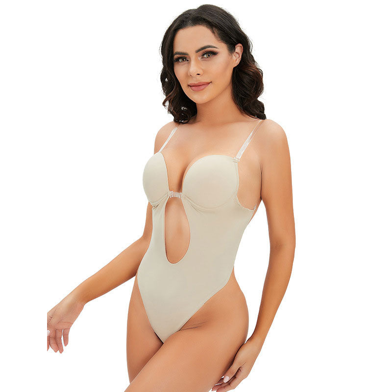 Backless Shapewear Tummy Control Low Back Plunge Shapewear Bodysuit Slimming Built-In Bra Full Body shaper Woman