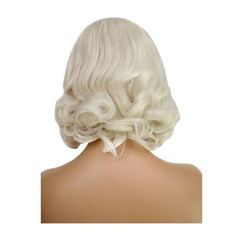 40cm Women Lace Front Wigs Short Curly White Cosplay Wigs