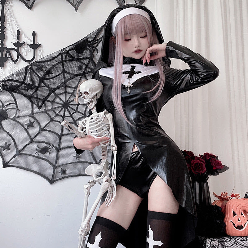 Dark Gothic Cross Vampire Nun Costume Halloween Cosplay Costumes
