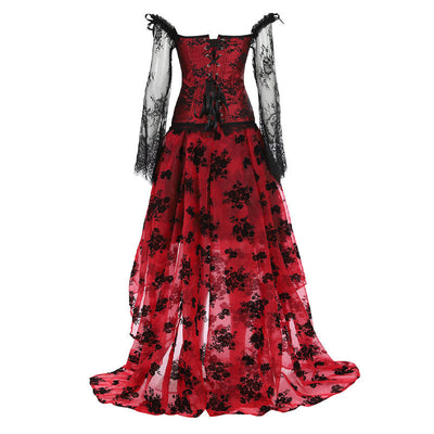 Corset Dress Top for Women with Sleeves off the shoulder Bustier Lace Floral Costumes Bridal Wedding