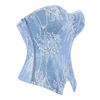 Women Sexy Blue Retro Denim Overbust Corset Gothic Strapless Retro Corsets Waist Cincher Bustier Sexy Lingerie Top
