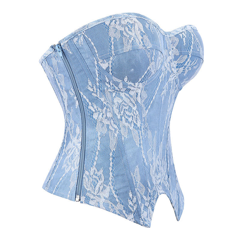 Women Sexy Blue Retro Denim Overbust Corset Gothic Strapless Retro Corsets Waist Cincher Bustier Sexy Lingerie Top