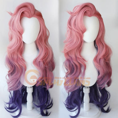 Game LOL Seraphine 100cm Long Pink Gradient Purple Wavy Cosplay Wigs