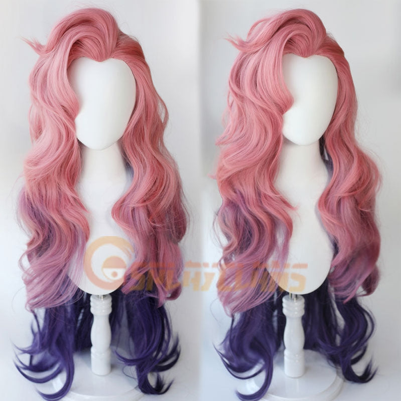 Game LOL Seraphine 100cm Long Pink Gradient Purple Wavy Cosplay Wigs