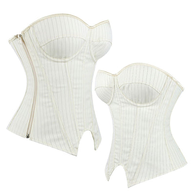 Underwire Bra Cups With Side Zippers Herringbone Striped Suit Fabric Corset Cosplay Costumes