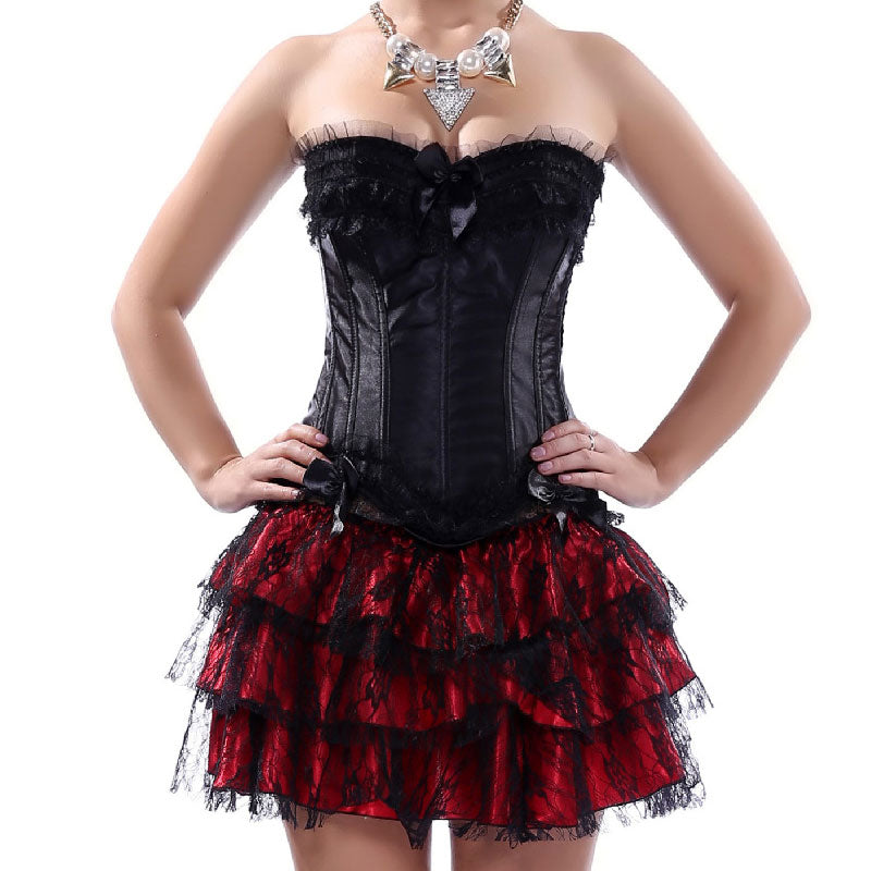 Bustier Corset Top for Women Overbust Lace Up Waist Cincher Shapewear Lingerie