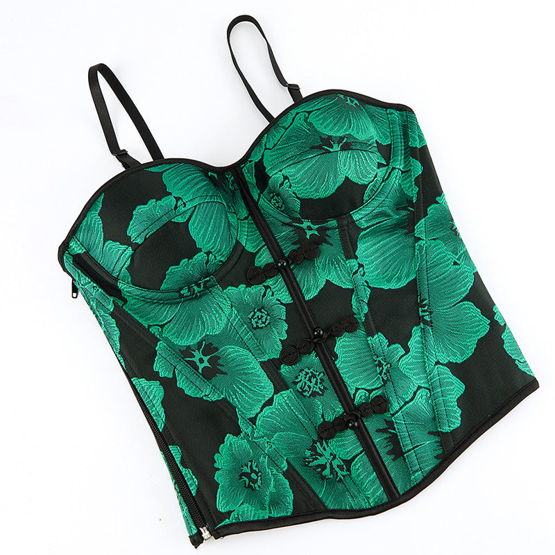 Retro Embroidered Waist-cinching Backless Bra-style Bodysuit Cosplay Costumes