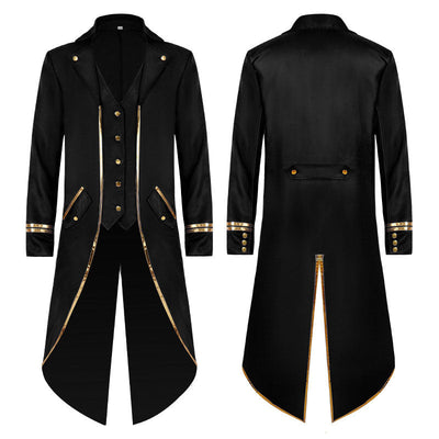 European Style New Tuxedo Medieval Retro Punk Gold Edge Coat Halloween Costumes
