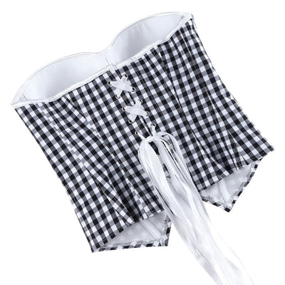 Black White Plaid Strapless Women's Bustier Corset Boned Palace Style Waist-Cinching Shapewear