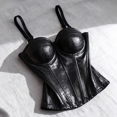 European Retro Strapless Underwire Bra PU Leather Bra Camisole Cosplay Costumes