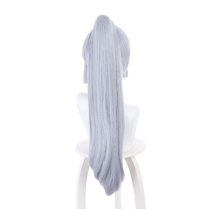 Game Genshin Impact Kamisato Ayaka Light Gray Blue Ponytail Cosplay Wigs