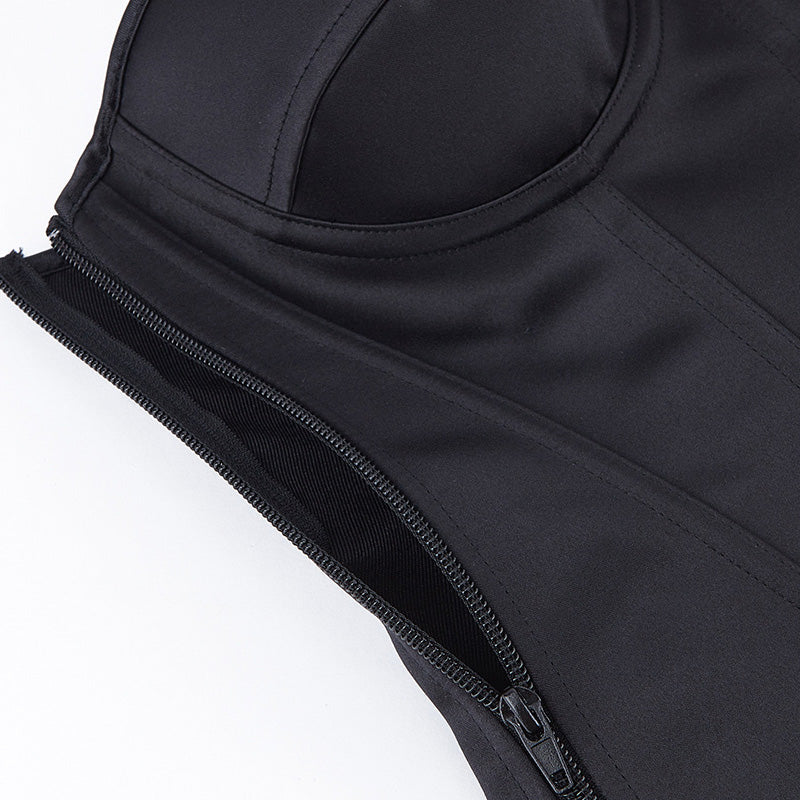 Underwire Bra Cups With Side Zippers Herringbone Striped Suit Fabric Corset Cosplay Costumes