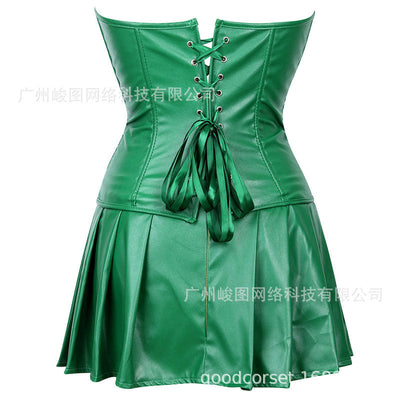 Punk PU Zipper Split Tummy-controlling And Adjustable Palace Corset Halloween Cosplay Costumes