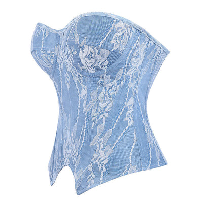 Women Sexy Blue Retro Denim Overbust Corset Gothic Strapless Retro Corsets Waist Cincher Bustier Sexy Lingerie Top